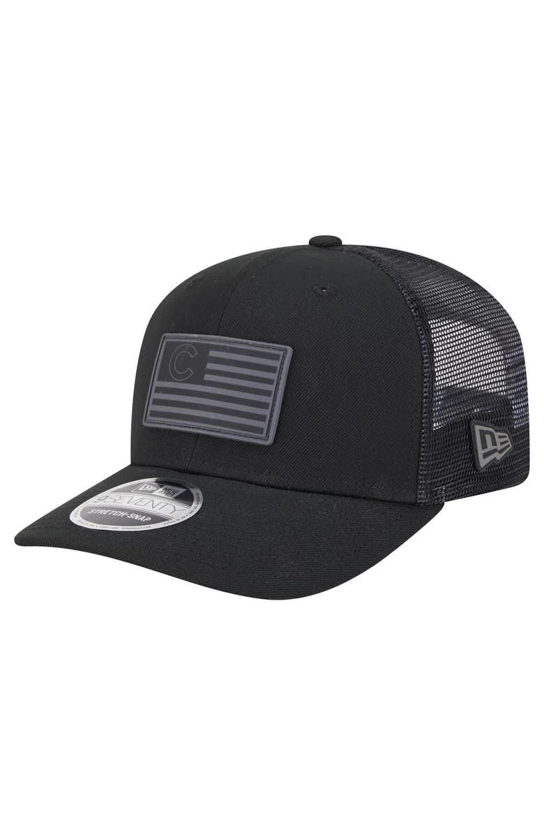 New Era Men's New Era Black Chicago Cubs Tonal Flag 9SEVENTY Stretch-Snap Hat, Main, color, 