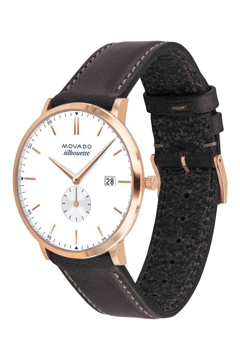 Heritage Silhouette Leather Strap Watch, 40mm, Alternate, color, CHOCOLATE/ WHITE/ ROSE GOLD