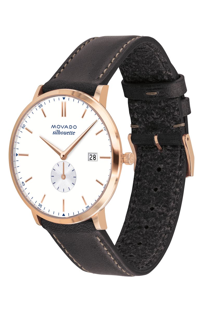 Movado Heritage Silhouette Leather Strap Watch, 40mm, Alternate, color,