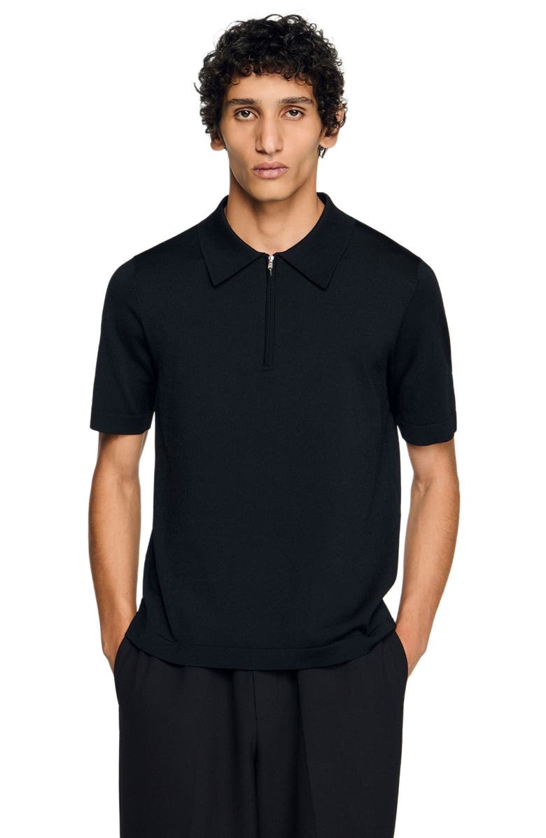 SANDRO Knitted polo with zip collar, Main, color, Black