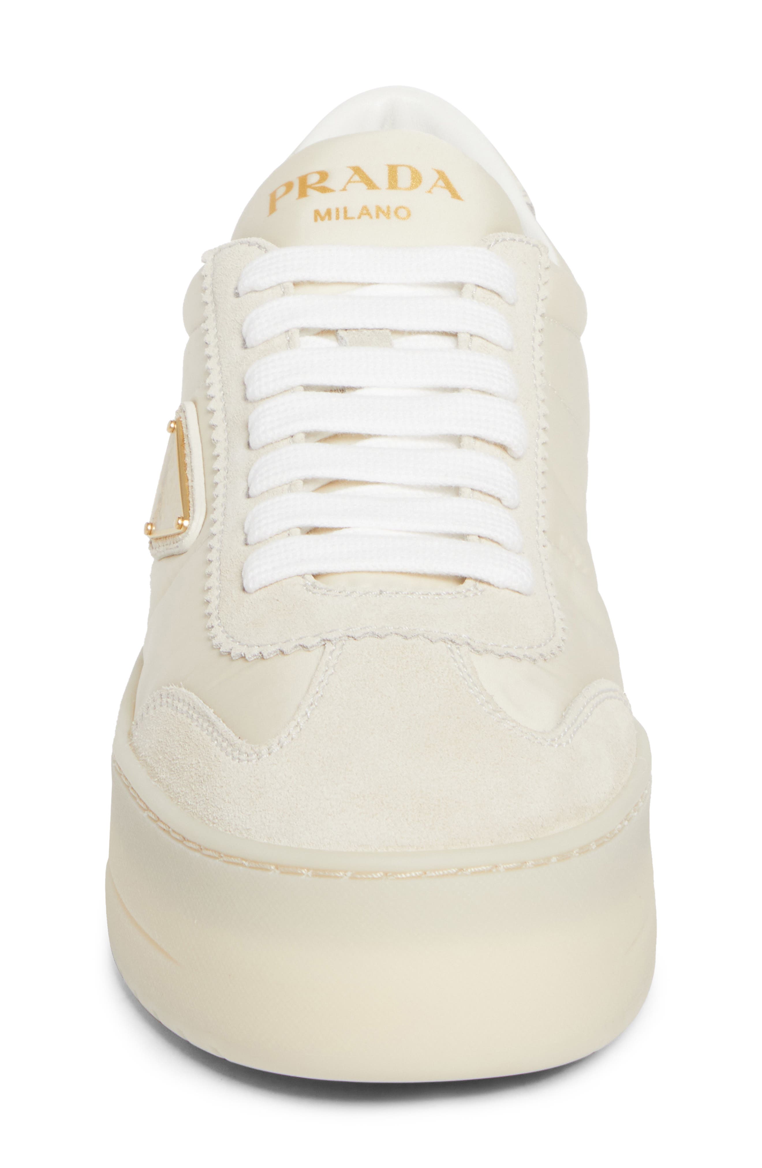 Prada Flatform Downtown Logo Platform Sneaker, Alternate, color, Avorio