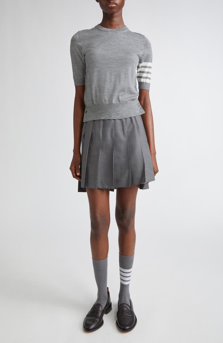 Thom Browne 4-Bar Short Sleeve Wool Blend Sweater, Alternate, color, Light Grey