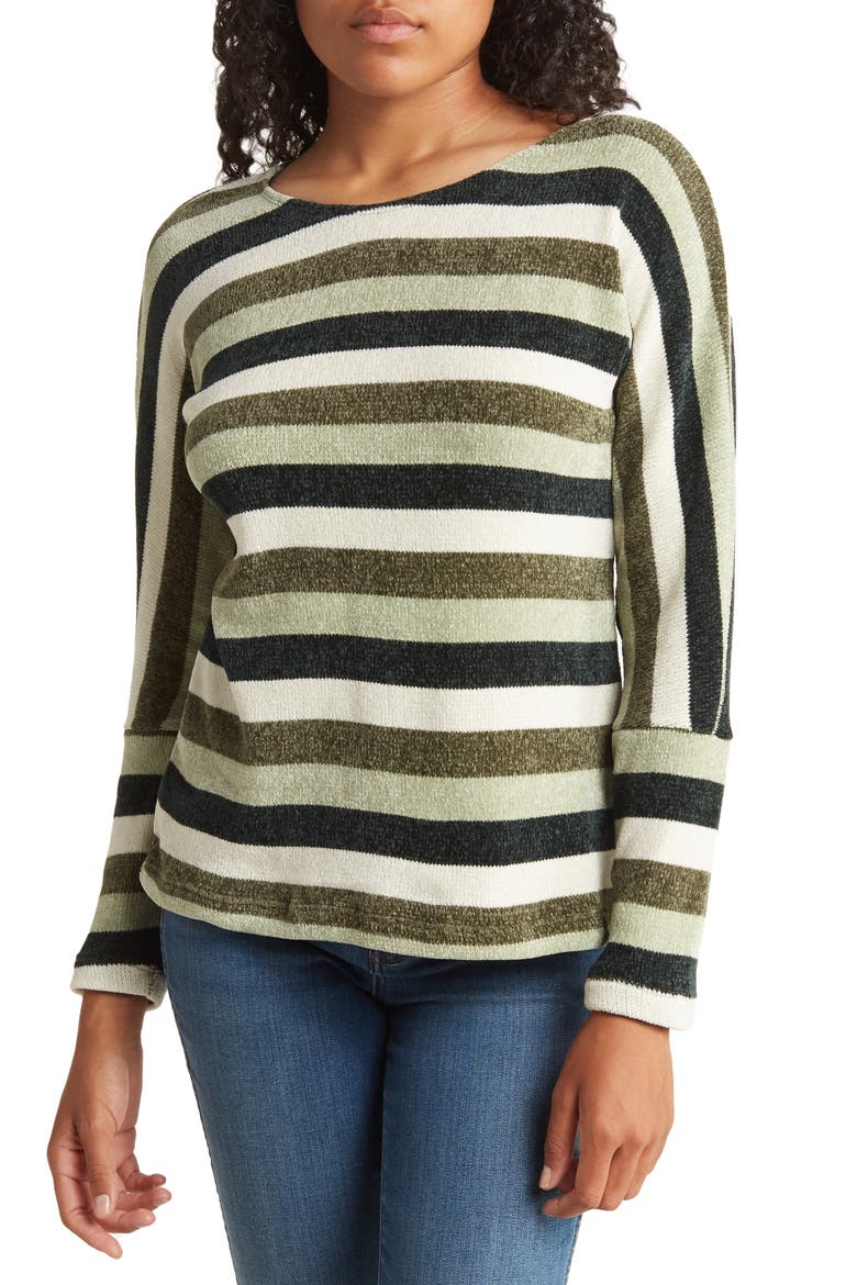 Striped Chenille Pullover Sweater, Main, color, OLIVE BASIL