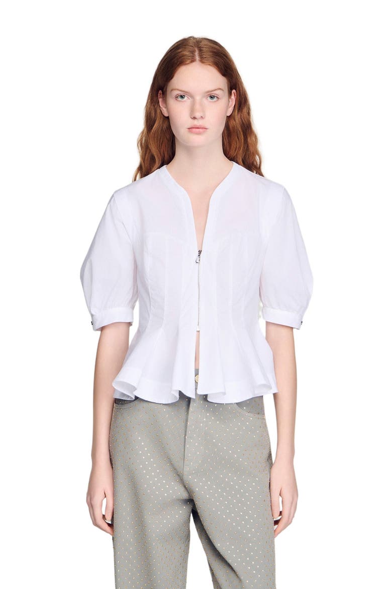 Zipped peplum shirt, Main, color, White