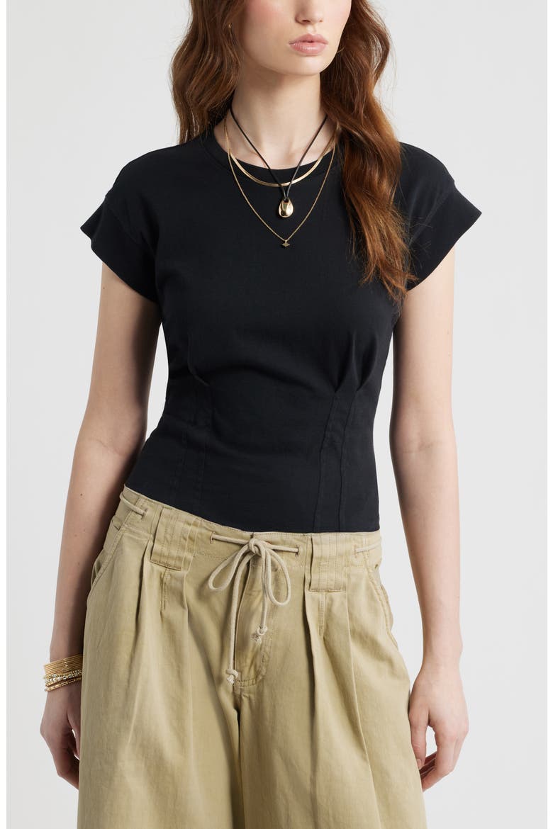 Pintuck Cotton T-Shirt, Main, color, BLACK