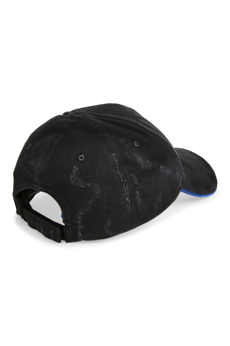 Tilted Typo Distressed Cotton Twill Baseball Cap, Alternate, color, BLACK