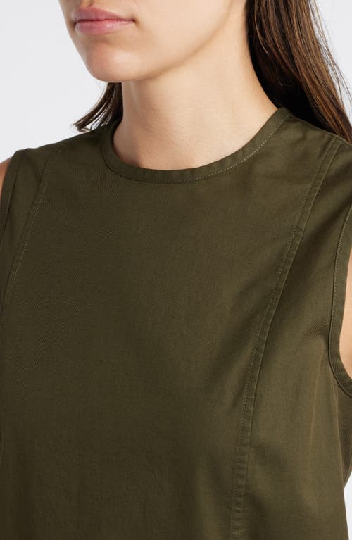 Theory Crewneck Sleeveless Stretch Cotton Minidress In Dark Olive