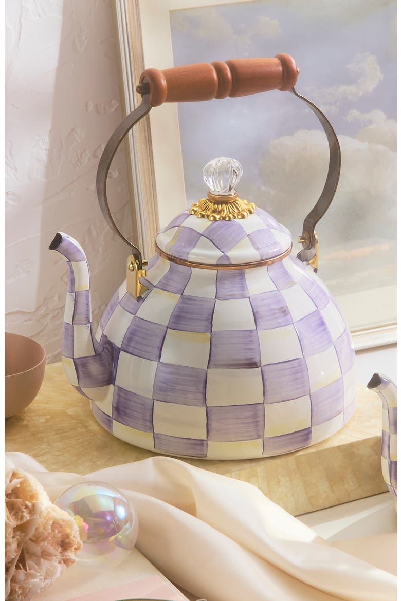 Violet Check Enameled Steel 3-Quart Tea Kettle, Alternate, color, VIOLET