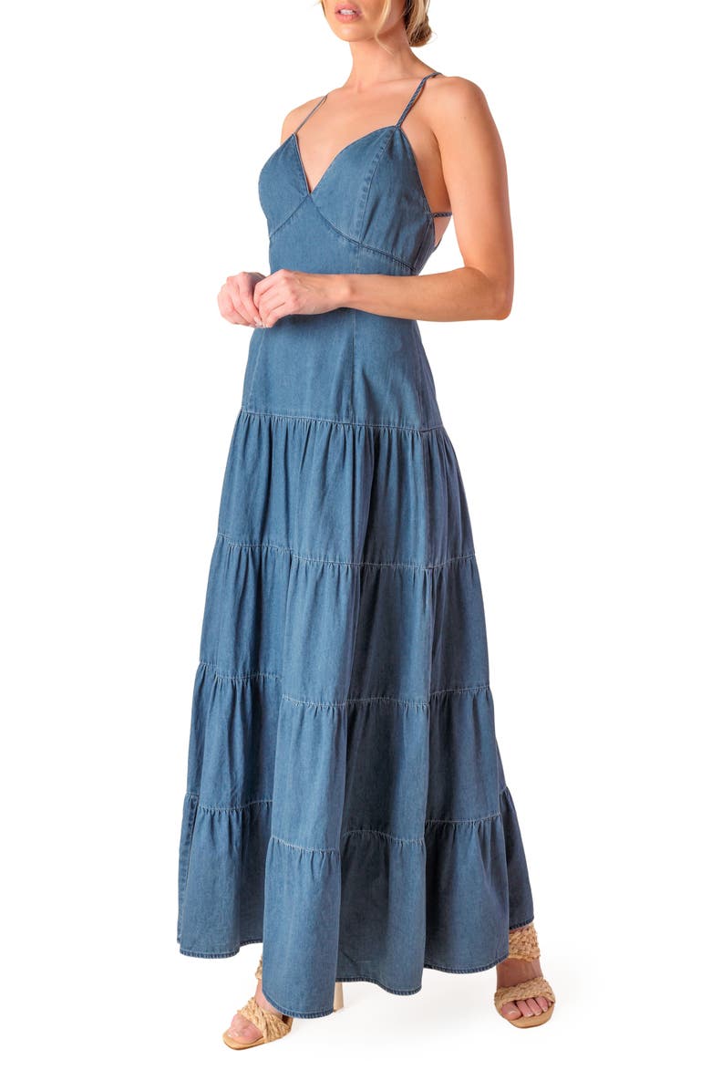 FLYING TOMATO Chambray Maxi Dress, Alternate, color, Medium Indigo