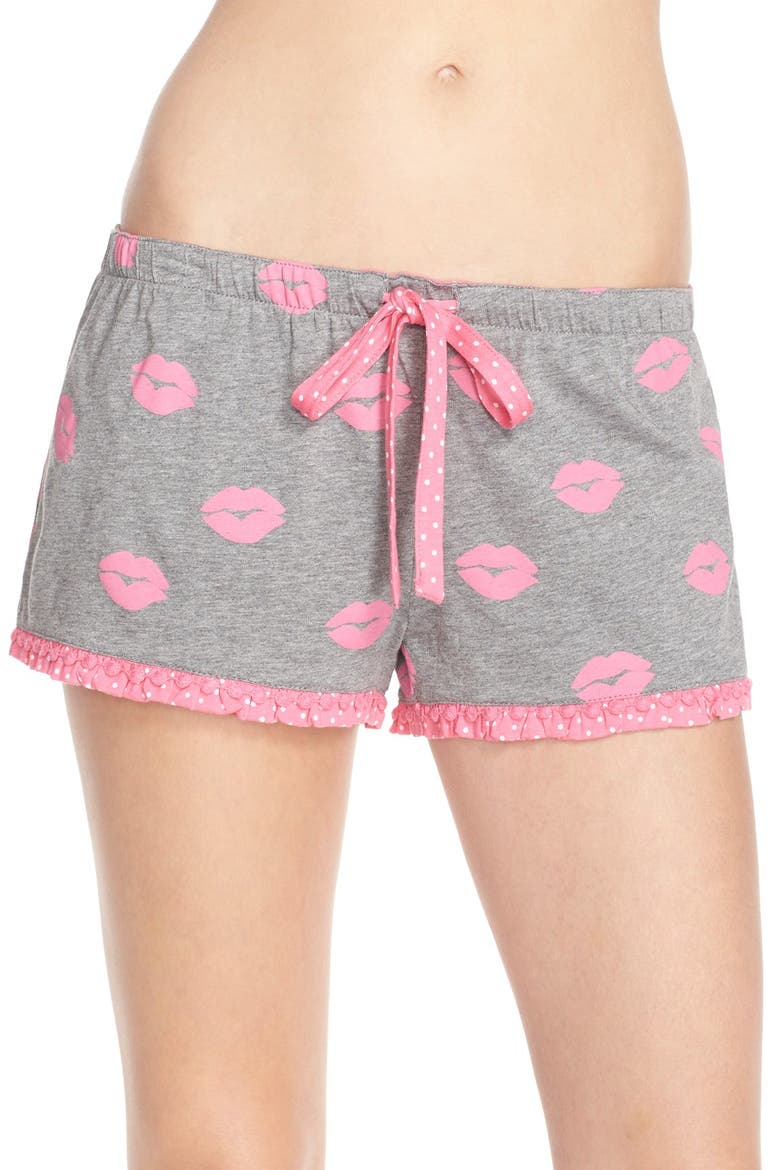 Print Lounge Shorts, Main, color, HEATHER GREY LIPS