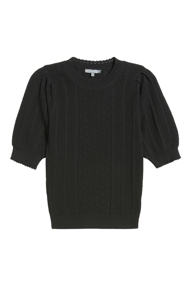 Pointelle Elbow Sleeve Sweater, Alternate, color, BLACK