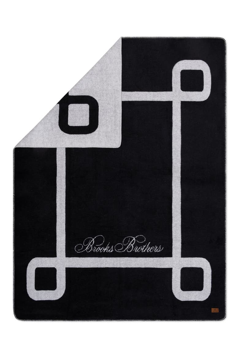 Geo Border Throw Blanket, Main, color, BLACK