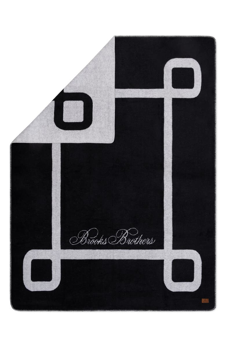 Brooks Brothers Geo Border Throw Blanket, Main, color, Black