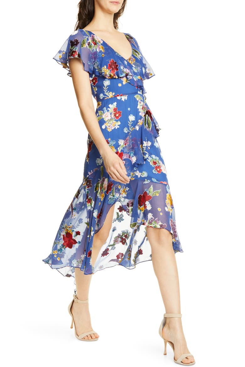 Electra Asymmetrical Ruffle Chiffon Dress, Alternate, color, COLORFUL BOUQUET RIVIERA