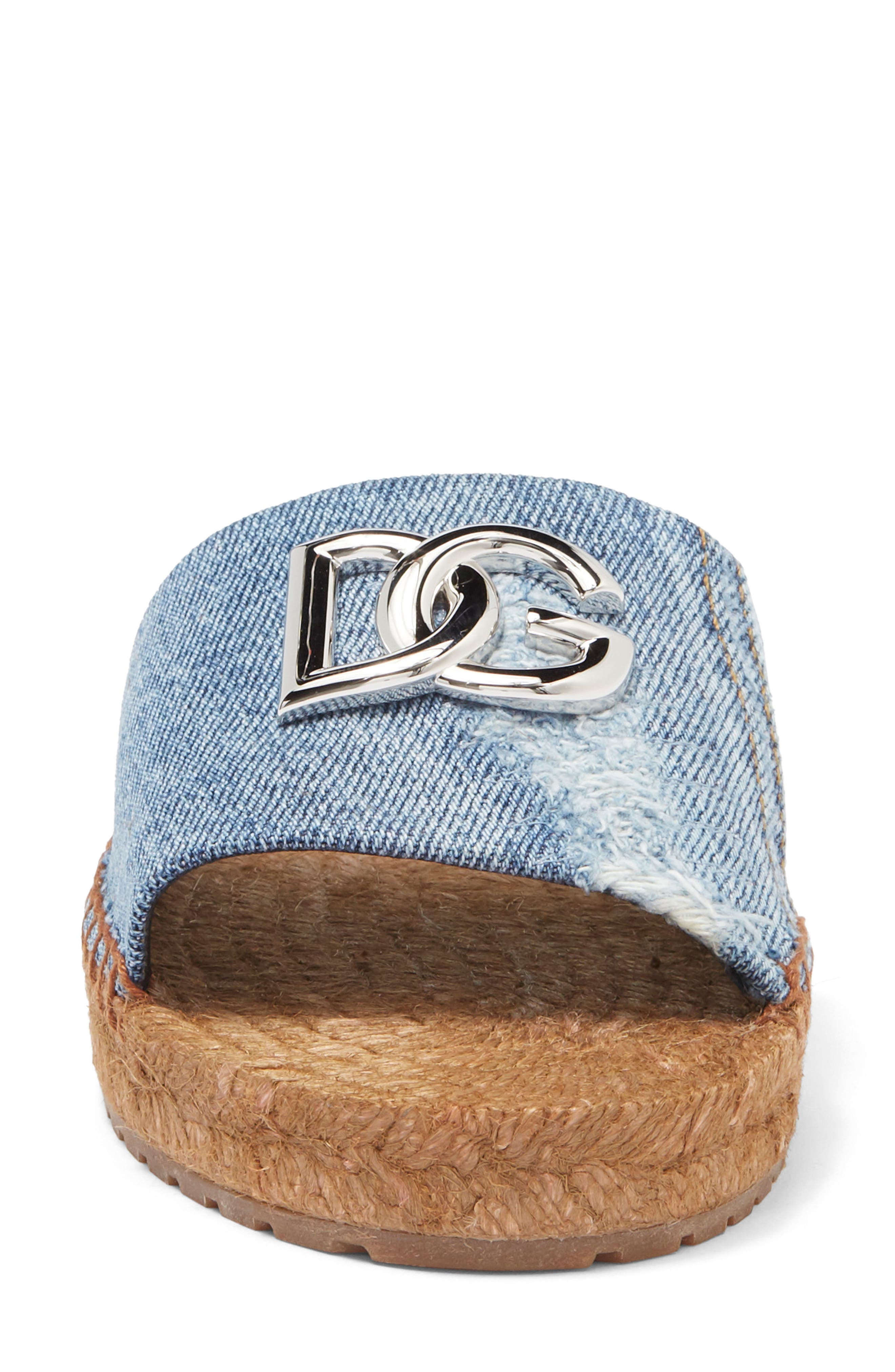 Dolce&Gabbana Denim Patchwork Slide Sandal, Alternate, color, Denim Blue