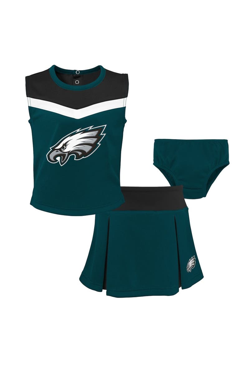 Girls Toddler Midnight Green Philadelphia Eagles Spirit Cheer Three-Piece Cheerleader Set, Main, color, Green