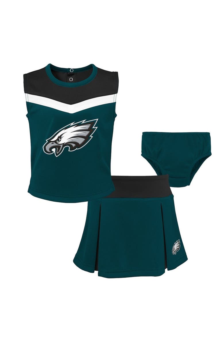 Outerstuff Girls Toddler Midnight Green Philadelphia Eagles Spirit Cheer Three-Piece Cheerleader Set, Main, color, Green