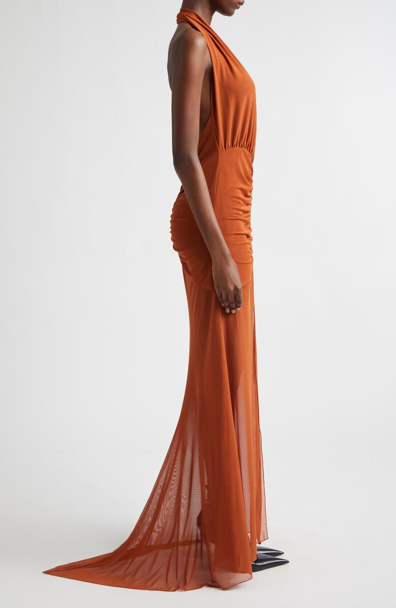 KIM SHUI Rust Mesh Halter Dress, Alternate, color, Rust