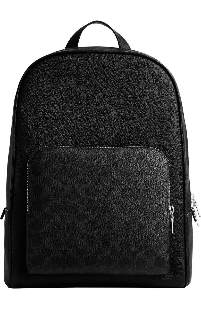 COACH Wade Logo Jacquard Canvas & Leather Backpack, Main, color, Black Signature