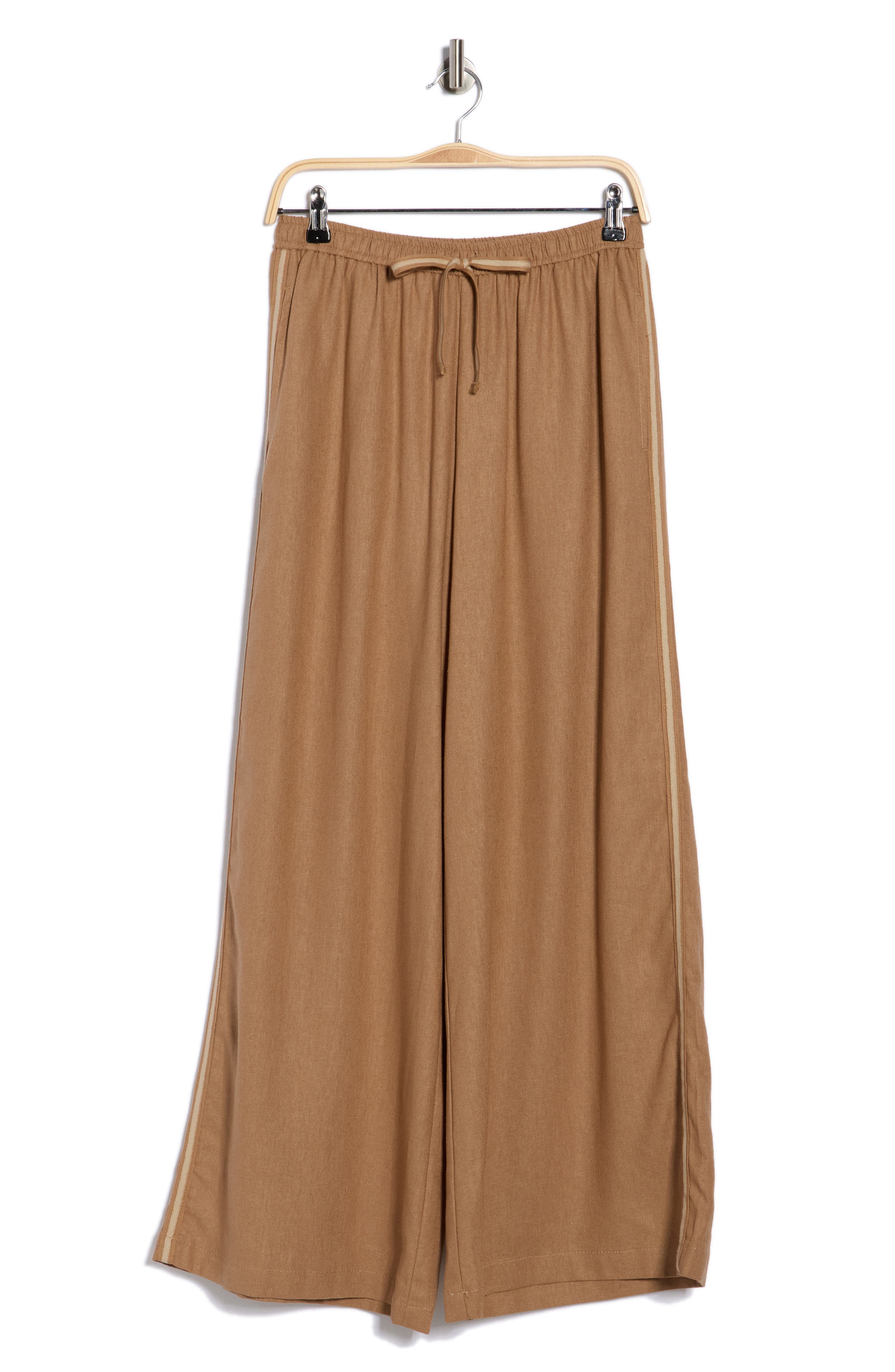 MAX STUDIO Side Stripe Linen Blend Wide Leg Pants