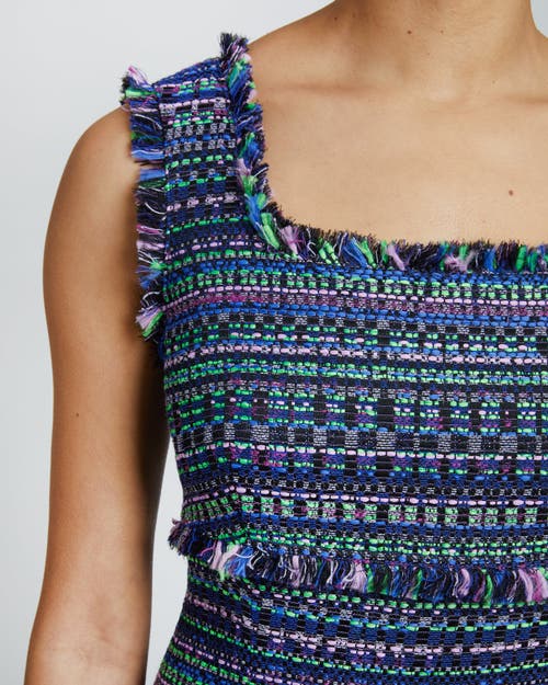Santorelli Faye Sleeveless Fringe-trim Tweed Dress In Purple Multi