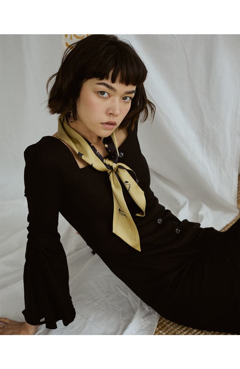 Lost Pattern "Moonlit Stars" Silk Neck Bow Scarf, Alternate, color, Gold And Black