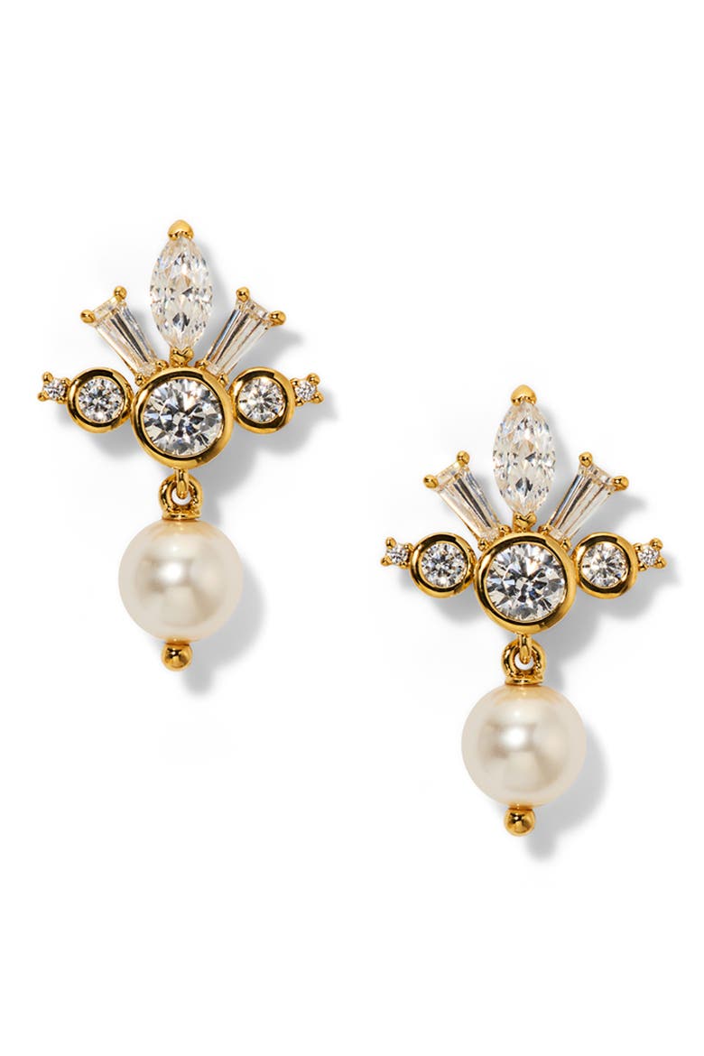 Undersea Crown Imitation Pearl Drop Earrings, Main, color, GOLD