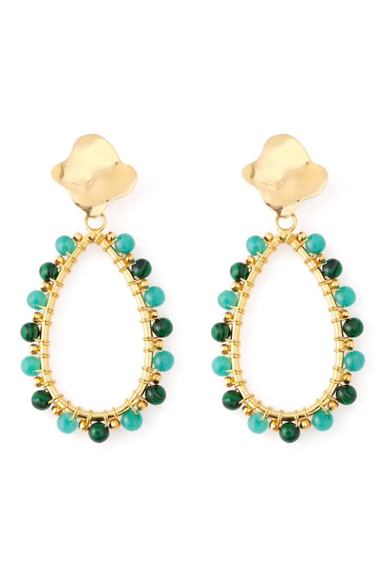 Stone and Glass Beaded Teardrop Drop Earrings, Main, color, GREEN