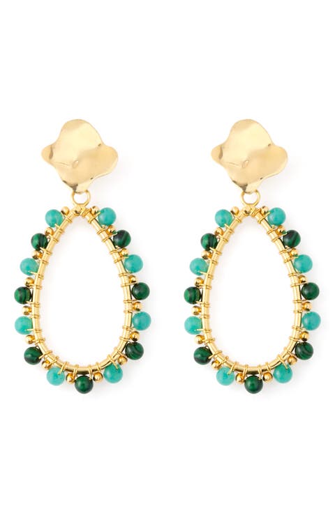 Stone and Glass Beaded Teardrop Drop Earrings