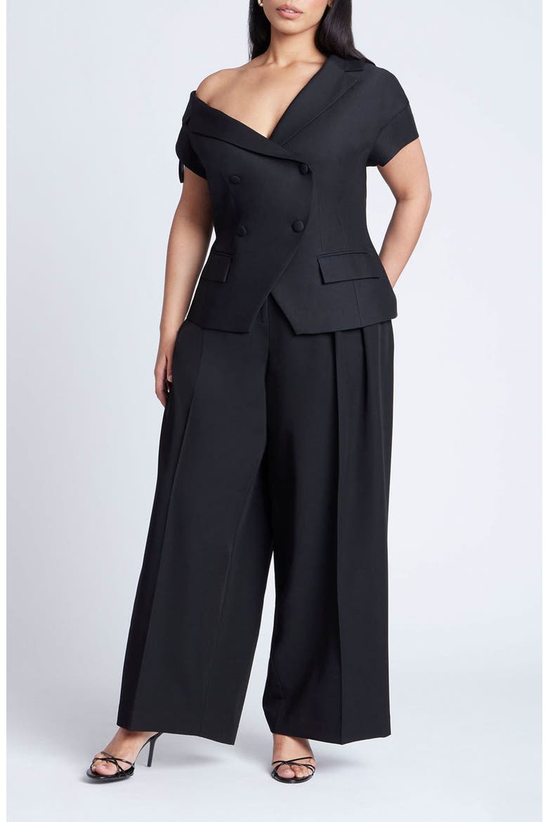 Asym Neckline Short Sleeve Blazer, Alternate, color, BLACK ONYX