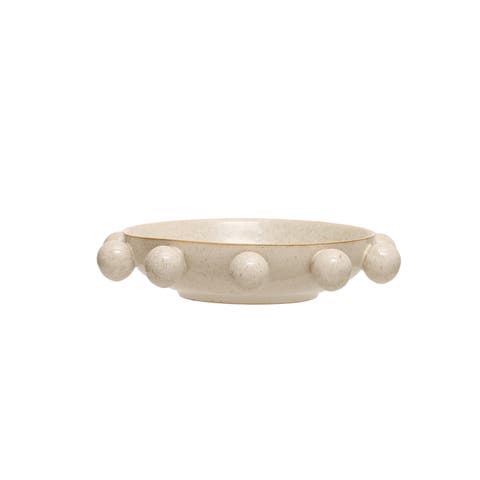 9.75 Inches Stoneware Bowl with Orbs and Reactive Glaze, Cream