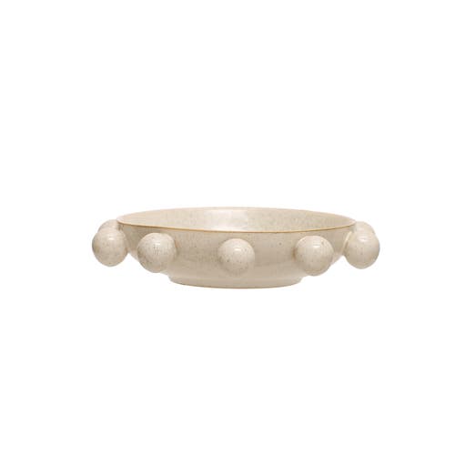 Storied Home 9.75 Inches Stoneware Bowl With Orbs And Reactive Glaze, Cream In Neutral