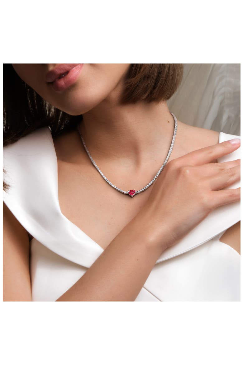 Lab Grown Ruby Heart & Lab Grown White Sapphire Tennis Necklace & Bracelet Set, Alternate, color, RED