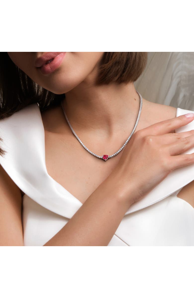 DELMAR Lab Grown Ruby Heart & Lab Grown White Sapphire Tennis Necklace & Bracelet Set, Alternate, color, 