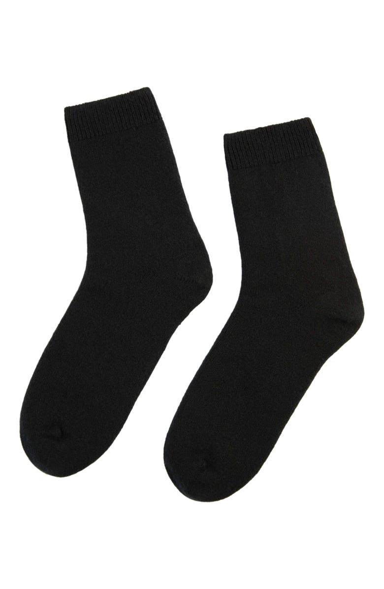 GOBI Mongolian Cashmere Unisex Cashmere Jersey Knit Bed Socks, Alternate, color, Brillian Black
