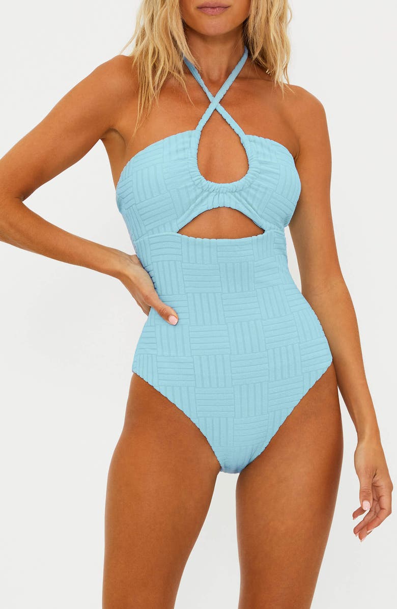 Beach Riot Phoenix Halter One-Piece Swimsuit, Main, color, Blueberry
