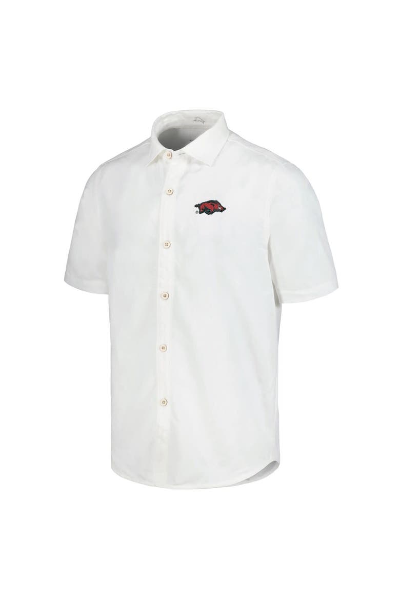 Men's Tommy Bahama White Arkansas Razorbacks Coconut Point Palm Vista IslandZone Camp Button-Up Shirt, Alternate, color, White