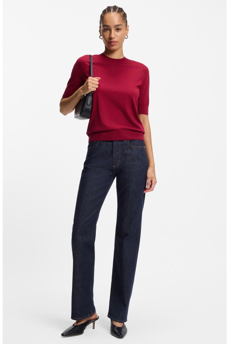 Farbella Short Sleeve Virgin Wool Sweater, Alternate, color, DEEP RUBY