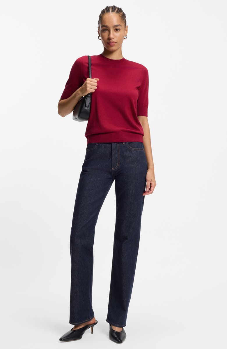 BOSS Farbella Short Sleeve Virgin Wool Sweater, Alternate, color, Deep Ruby