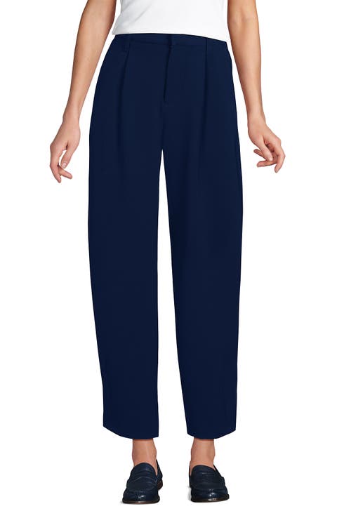 Lands' End Crepe High Rise Pleated Barrel Leg Ankle Pants