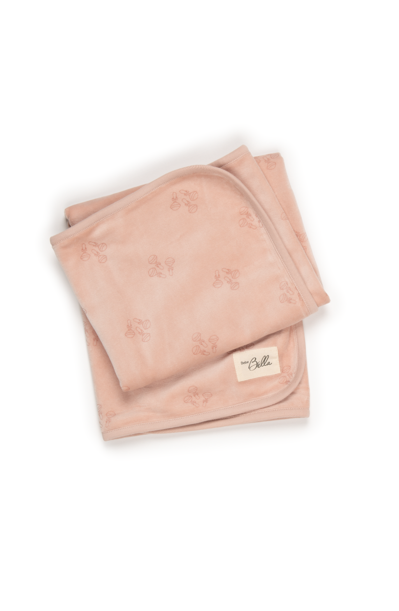 Bebe Bella Girl Rattle Print Velour Blanket, Main, color, Pink