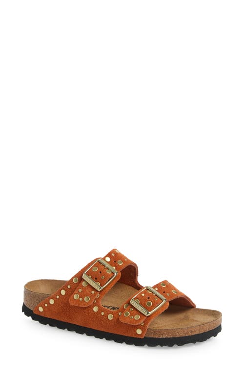 Birkenstock Studded Suede Sandals Buckles In Dark Rust