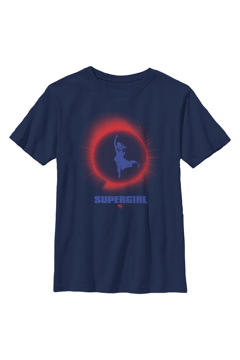 Boy's Supergirl Kara Flying Silhouette  Graphic T-Shirt, Main, color, Navy Blue