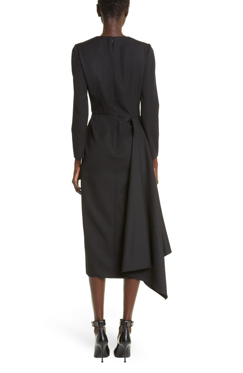 McQueen Drape Detail Long Sleeve Wool Midi Dress, Alternate, color, 