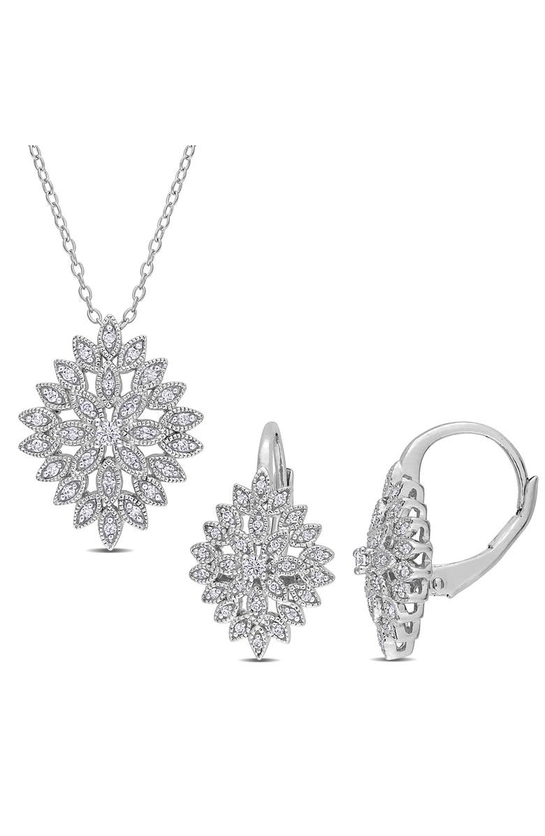 DELMAR Diamond Pendant Necklace & Drop Earrings Set - 0.45ct., Main, color, Silver