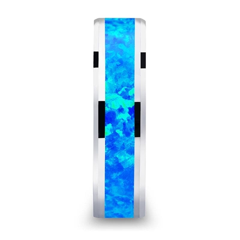 ALLUREZ Blue Green Opal Inlay Tungsten Wedding Band (Men) | Nordstrom