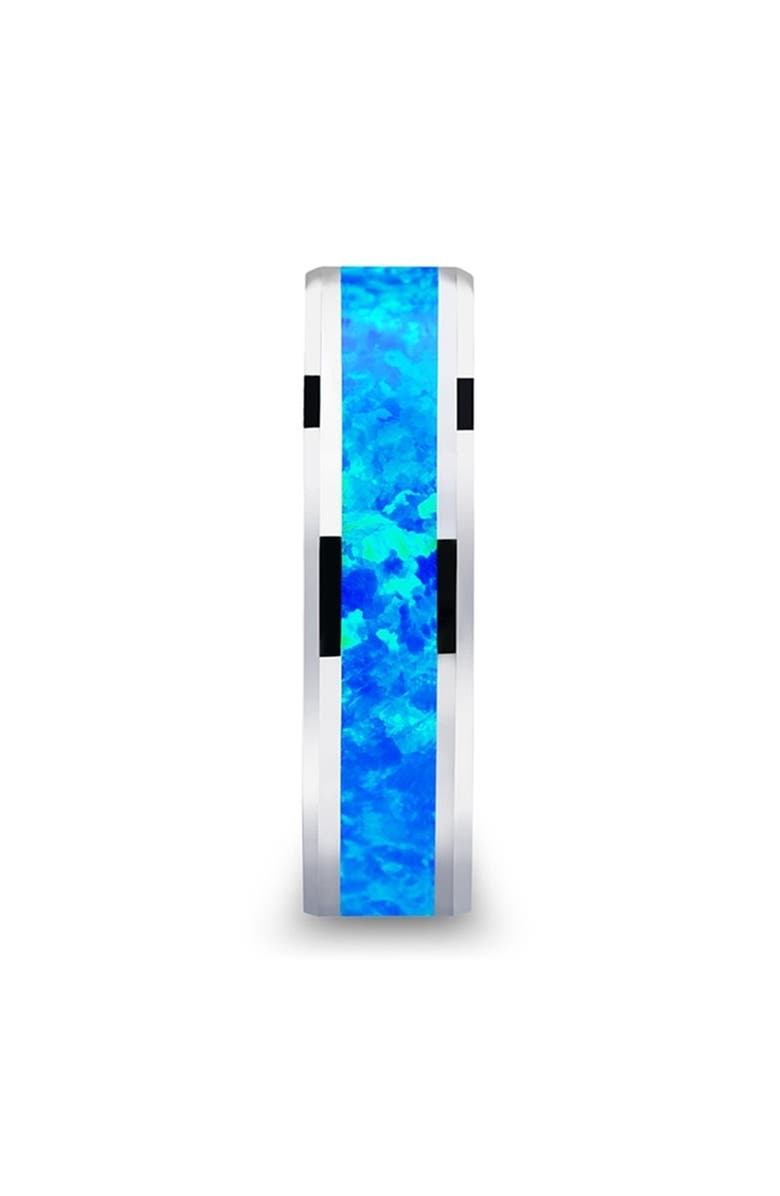 ALLUREZ Blue Green Opal Inlay Tungsten Wedding Band, Alternate, color, Tungsten