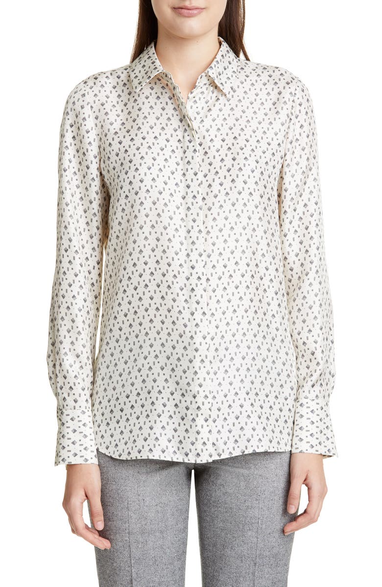 Lafayette 148 New York Scottie Geo Print Silk Blouse, Main, color,