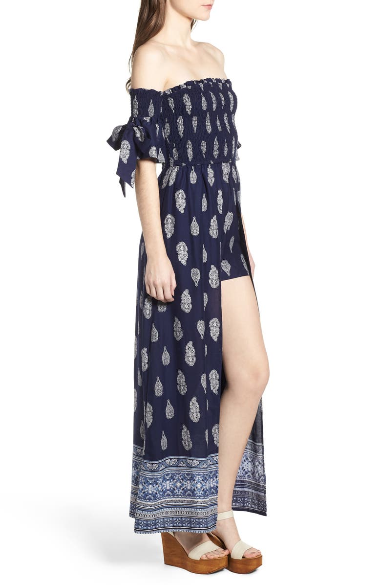 Band of Gypsies Summer Bloom Smocked Maxi Romper, Alternate, color,