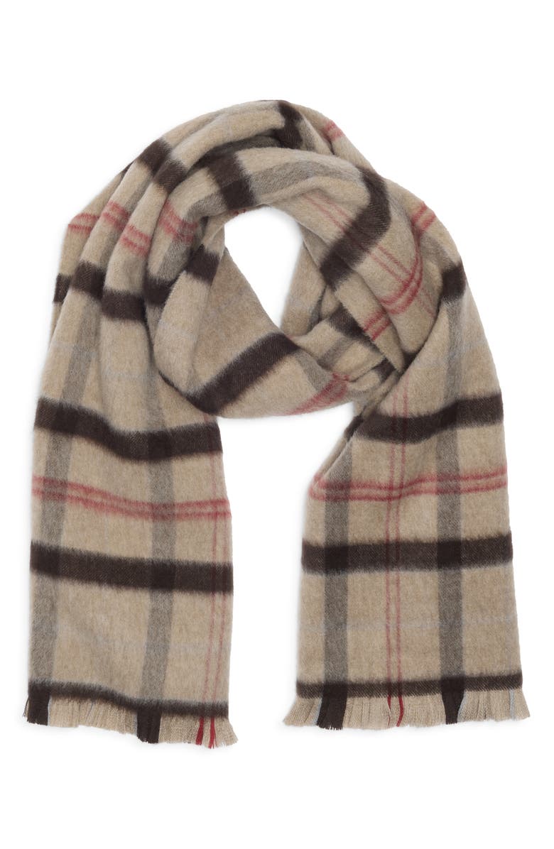 Nordstrom Exploded Plaid Merino Wool Scarf, Main, color, Camel